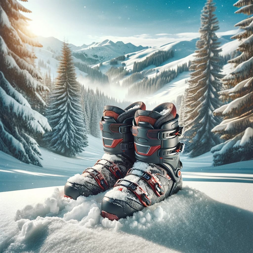 ski boots left out in the snow